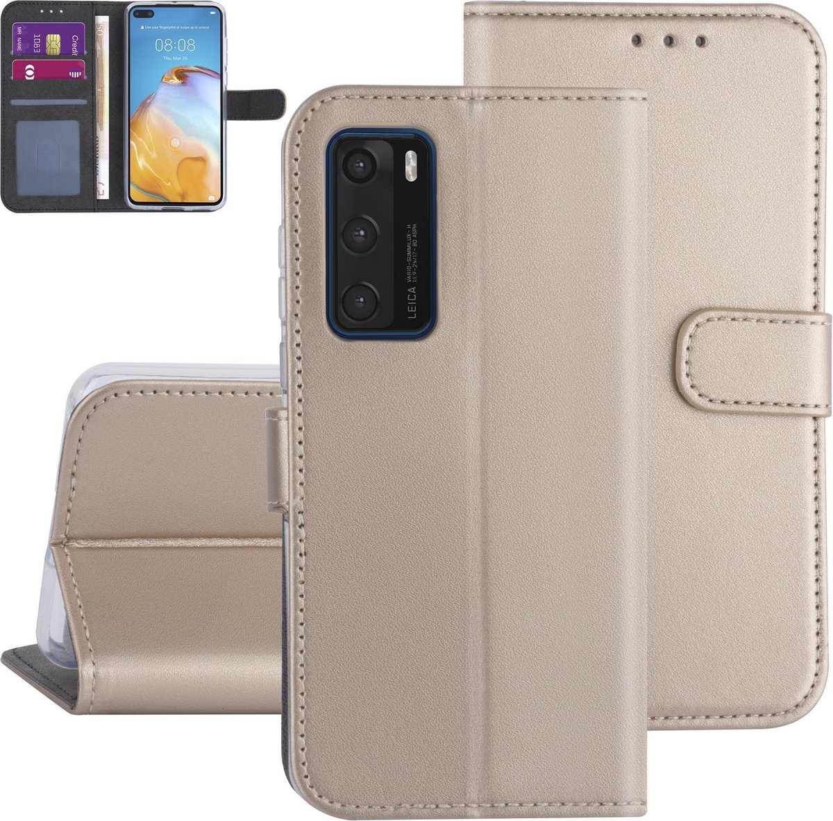 Hoesje voor Huawei P40 - Goud - Book Case - Kaarthouder