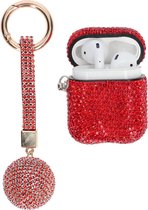 AirPods Case "Bling Bling"  ROOD - Airpods hoesje met hanger - Airpods case - Beschermhoes voor AirPods 1/2