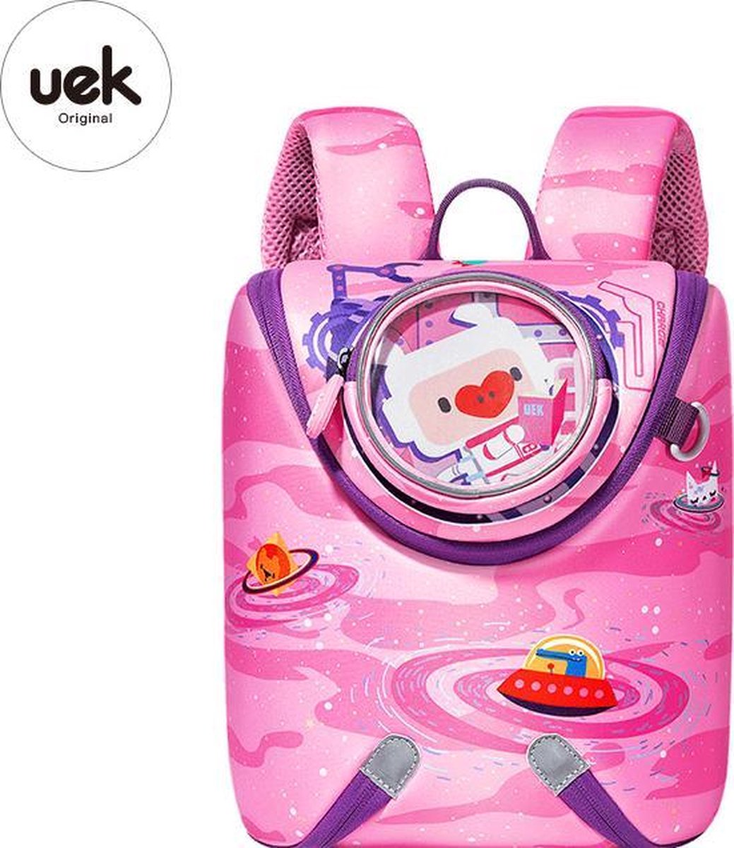 Uek kids- one-piece style backpack S- rugzak met charm sleutelhanger en stickers-meisjes-pink