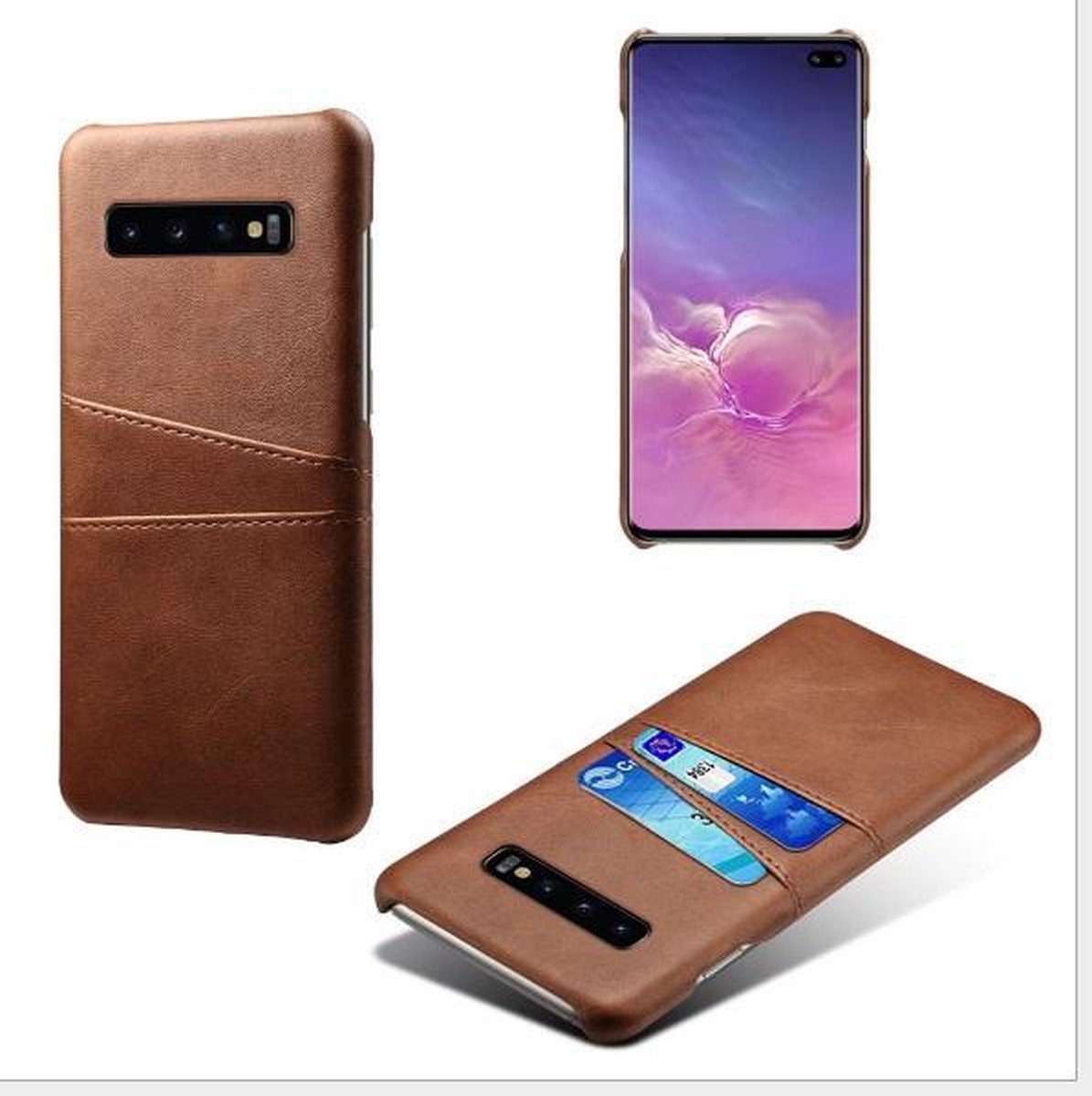 Back Cover met Opbergvakjes + PMMA Screenprotector voor Galaxy S10+ _ Donkerbruin