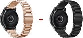 Smartwatch bandje - 2 pack - Geschikt voor Samsung Galaxy Watch 3 41mm, Active 2, 20mm horlogebandje - RVS metaal - Fungus - Schakel - Rosegoud Zwart