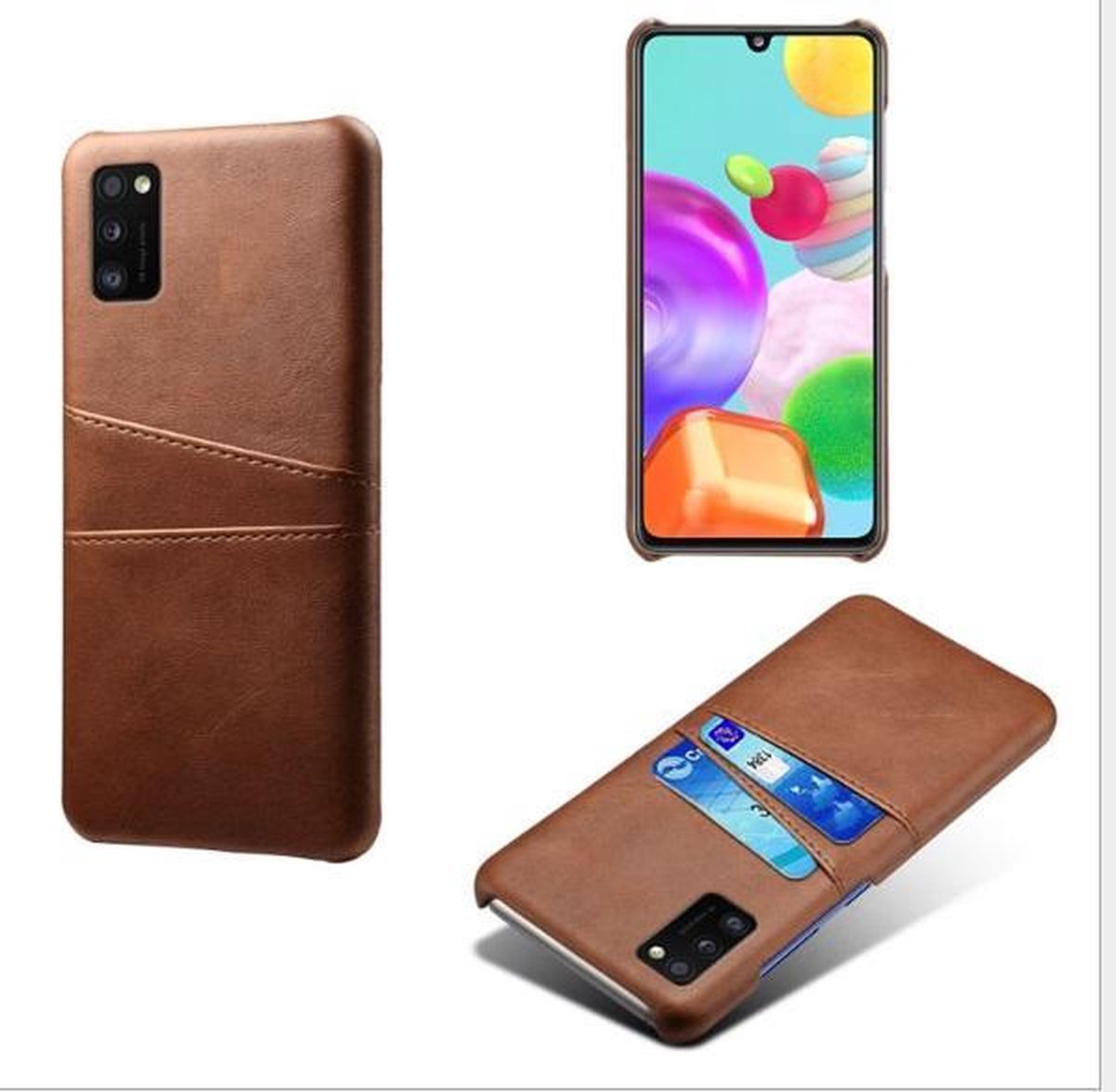 Back Cover met Opbergvakjes + PMMA Screenprotector voor Galaxy A41 _ Donkerbruin
