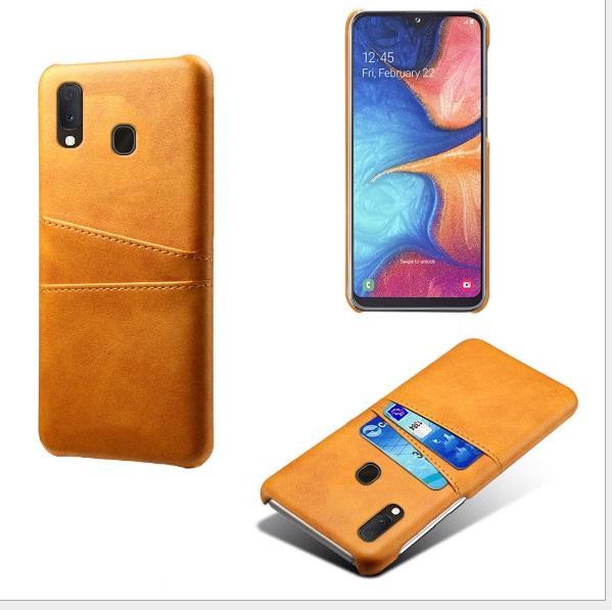 Back Cover met Opbergvakjes + PET Screenprotector voor Galaxy A20e_ Bruin