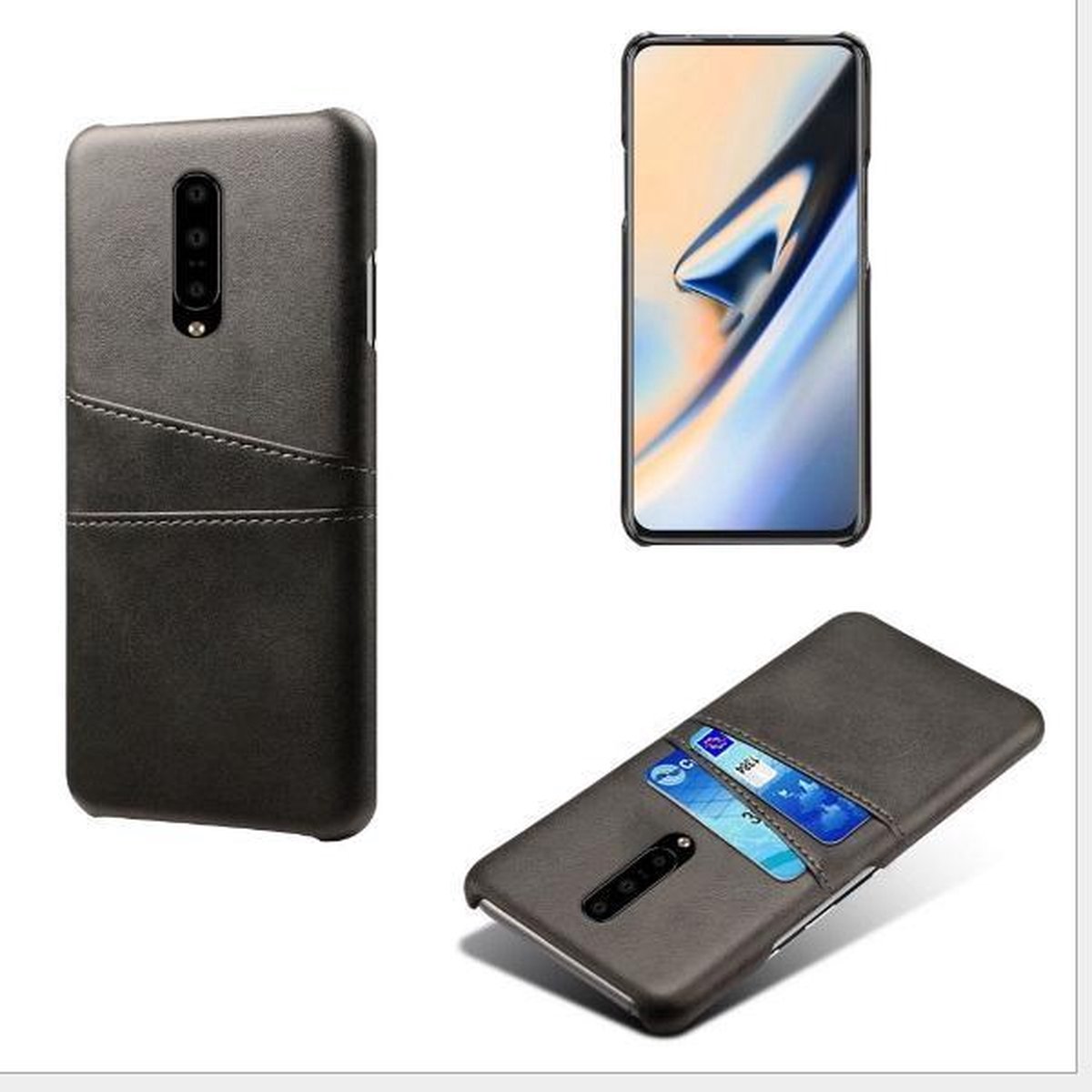 Back Cover met Opbergvakjes + PMMA Screenprotector voor OnePlus 7 Pro _ Zwart