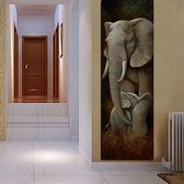 Allernieuwste Canvas Schilderij Olifant met Kalfje - Kunst - Poster - Dieren - Realistisch - 40 x 120 cm - Kleur