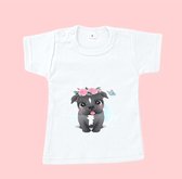 Baby t-shirtje  wit opdruk Schattige pitbull 100% katoen (maat 56)