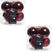 12x Donkerrode glazen kerstballen 8 cm - glans en mat - Glans/glanzende - Kerstboomversiering donkerrood