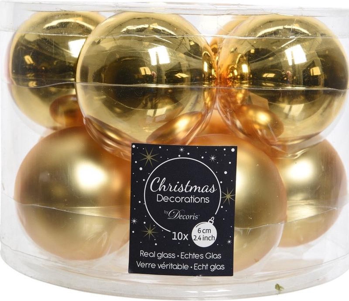 20x Gouden glazen kerstballen 6 cm glans en mat Glans/glanzende