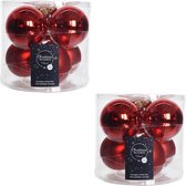 12x Kerst rode glazen kerstballen 8 cm - glans en mat - Glans/glanzende - Kerstboomversiering kerst rood