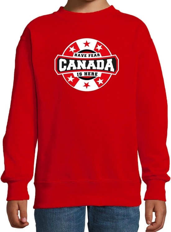 Have fear Canada is here sweater met sterren embleem in de kleuren van de Canadese vlag - rood - kids - Canada supporter / Canadees elftal fan trui / EK / WK / kleding 98/104