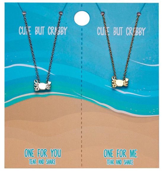 Mannies Vriendschapsketting / Wensketting met leuke boodschap – Één voor jou, een voor je vriend(in)! – Zilver en goudkleurig - ‘Cute but crabby’