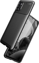 Samsung Galaxy A31 Hoesje Siliconen Carbon TPU Back Cover Zwart