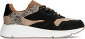 Manfield - Dames - Zwarte lage sneakers met cheetahprint - Maat 38