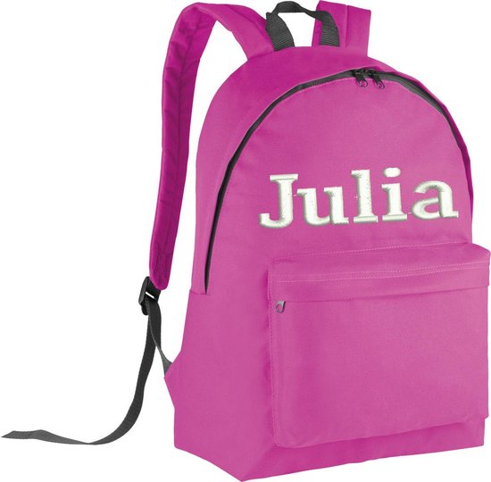 schooltas met naam fuchsia | geborduurd | 16 verschillende kleuren | gepersonaliseerd