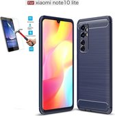Xiaomi Mi Note 10 Lite Carbone Brushed Tpu Blauw Cover Case Hoesje - 1 x Tempered Glass Screenprotector CTBL