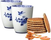 Mokken Rijksmuseum - Set van 2 - Stroopwafels - cadeaupakket - Delfts blauw - relatiegeschenk - Hollandse cadeautjes - Holland souvenir