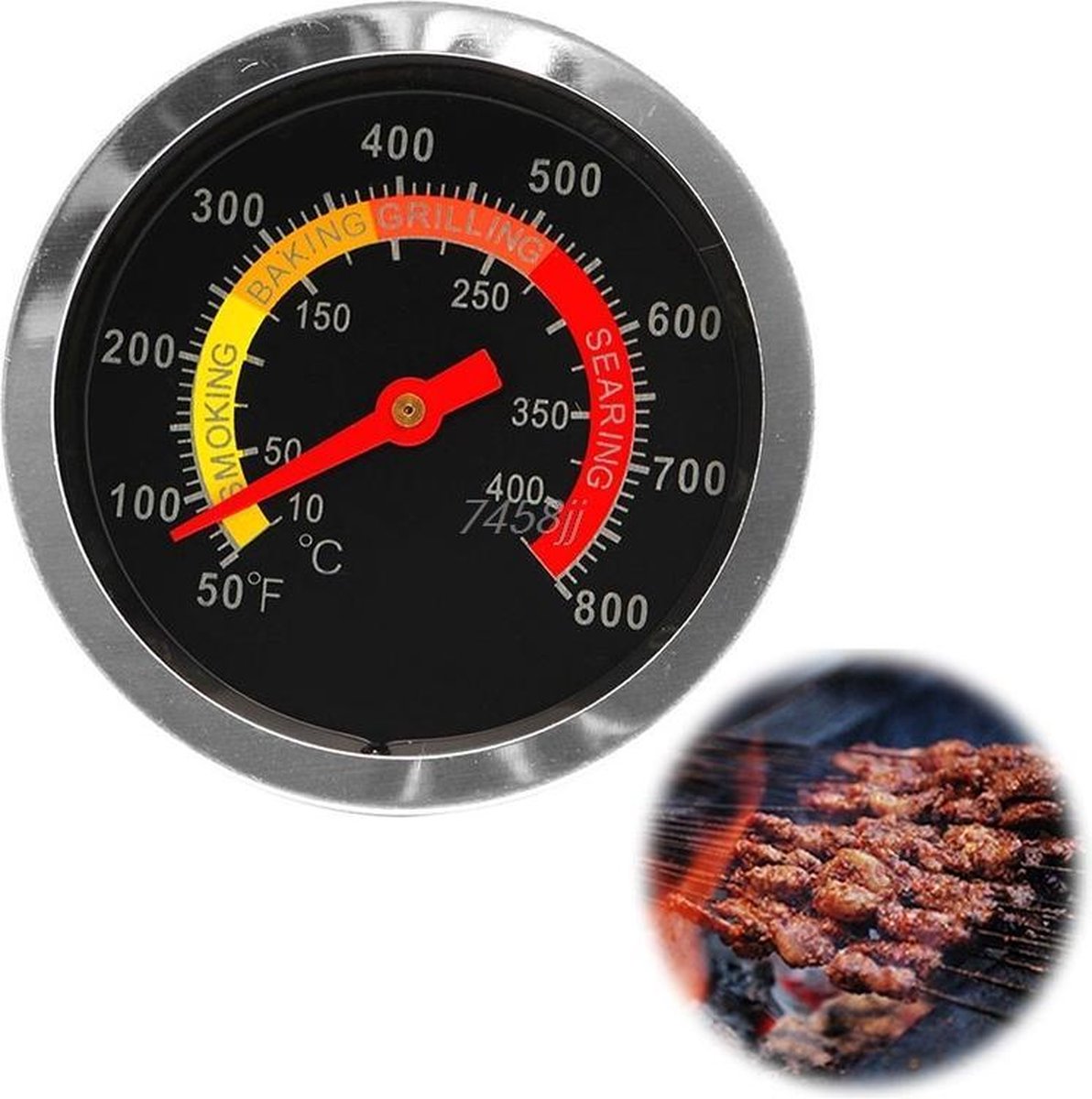 60 ℃ à 430 ℃ Thermomètre de barbecue dinstallation facile Jauge de température de fumeur en acier inoxydable Durable pour gril
