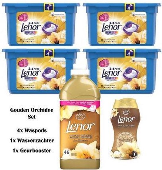 Lenor Gouden orchidee Set - 4x Waspods - 1x Wasverzachter 900ML - 1x Geurbooster