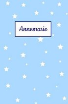 Annemarie: Personalized Name Journal. Wide Ruled (Lined) Writing Diary, Composition Book. Baby Blue Stars Cover for Girls, Kids a