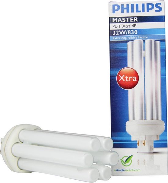 Philips MASTER PL-T Xtra 4 Pin 32W GX24q-3 A Warm wit fluorescente lamp