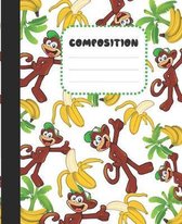 Banana Monkey Notebook: Back to School Composition Journal 7.5 x 9.25 for girls and boys,1st grade to college students, 100 lined pages, eleme