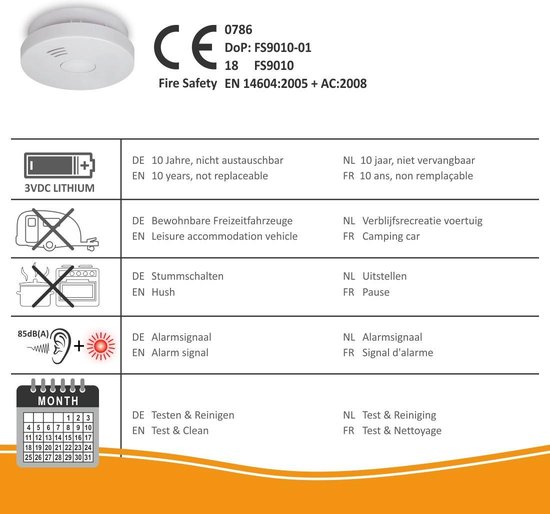 ELRO FS1801 Détecteur de fumée Conforme à la Norme européenne EN14604-10 pièces 