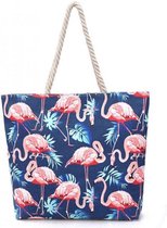 Flamingo Strandtas - Shopper met ritssluiting - Blauw - Schoudertas - Handtas -Strand - Summer/Zomer