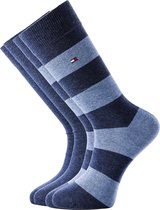 Tommy Hilfiger Rugby Stripe Socks (2-pack) - herensokken katoen gestreept en uni - jeans blauw - Maat: 43-46