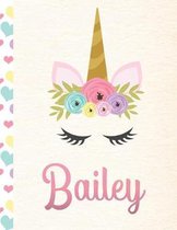 Bailey: Personalized Unicorn Sketchbook For Girls With Pink Name - 8.5x11 110 Pages. Doodle, Sketch, Create!