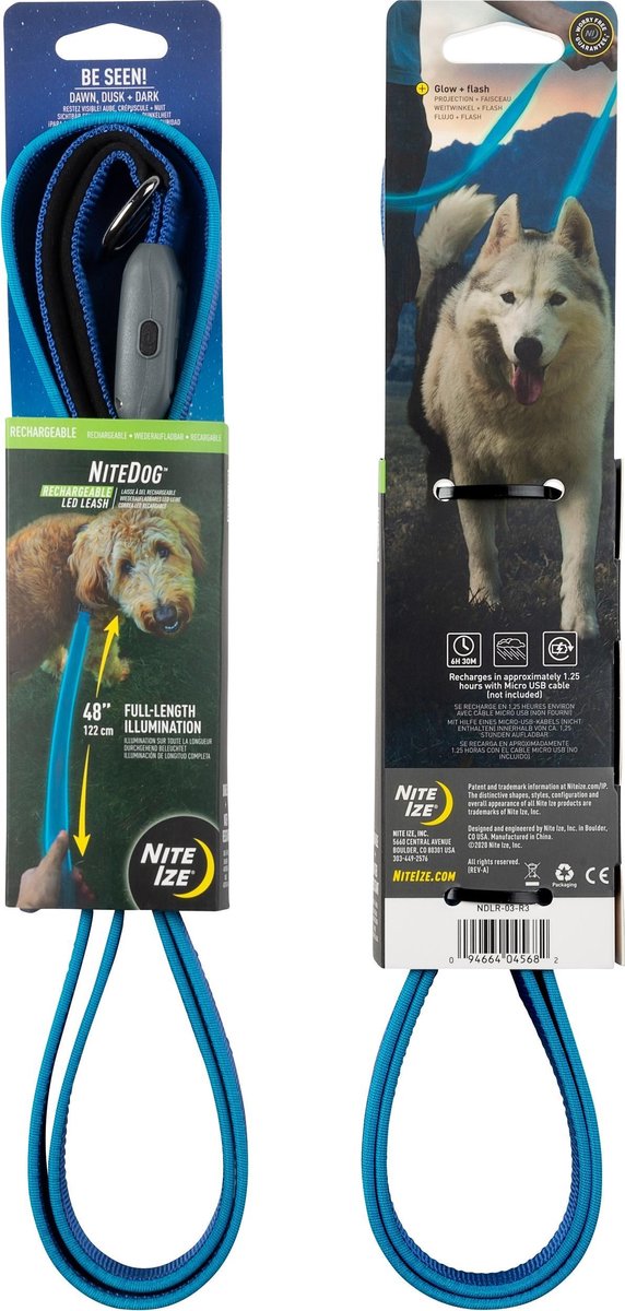 Nite Ize NiteDog oplaadbare Looplijn hond met blauwe Led verlichting