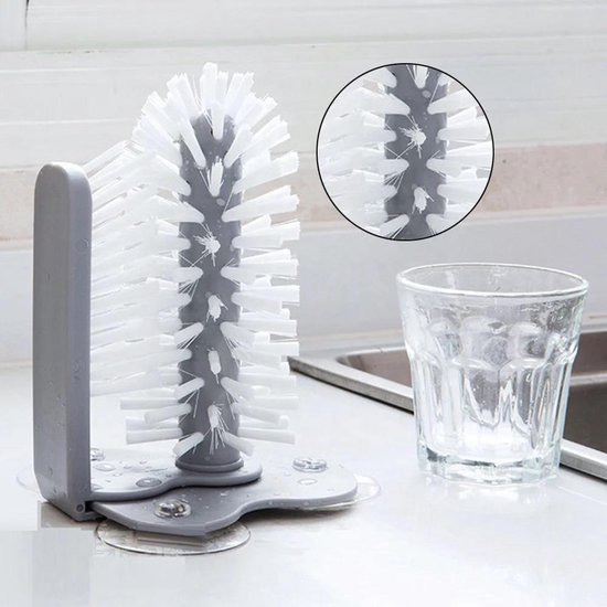 JAWSEU - Lave-verres Avec Ventouse - 3 Brosses Incluses - Nettoyage Facile Des Verres, Tasses Et Gobelets - Pour évier De Cuisine Ou Bar - 9