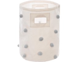 Atmosphera Kids Opbergmand/Wasmand pompon - Ø30xH41cm - Grijs