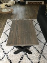 Industriële massief steigerhouten salontafel Kleur Grijs| X-onderstel mat zwart