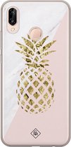 Huawei P20 Lite hoesje siliconen - Ananas | Huawei P20 Lite (2018) case | Roze | TPU backcover transparant