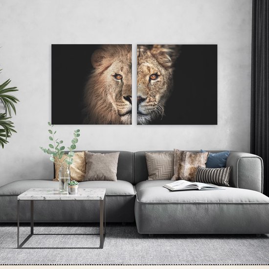 Affiche / Peinture sur Dibond - Duo Lion et Lionne - 60 x 60 cm - PosterGuru.nl