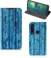 Telefoonhoesje Motorola G8 Plus Magnet Case Wood Blue