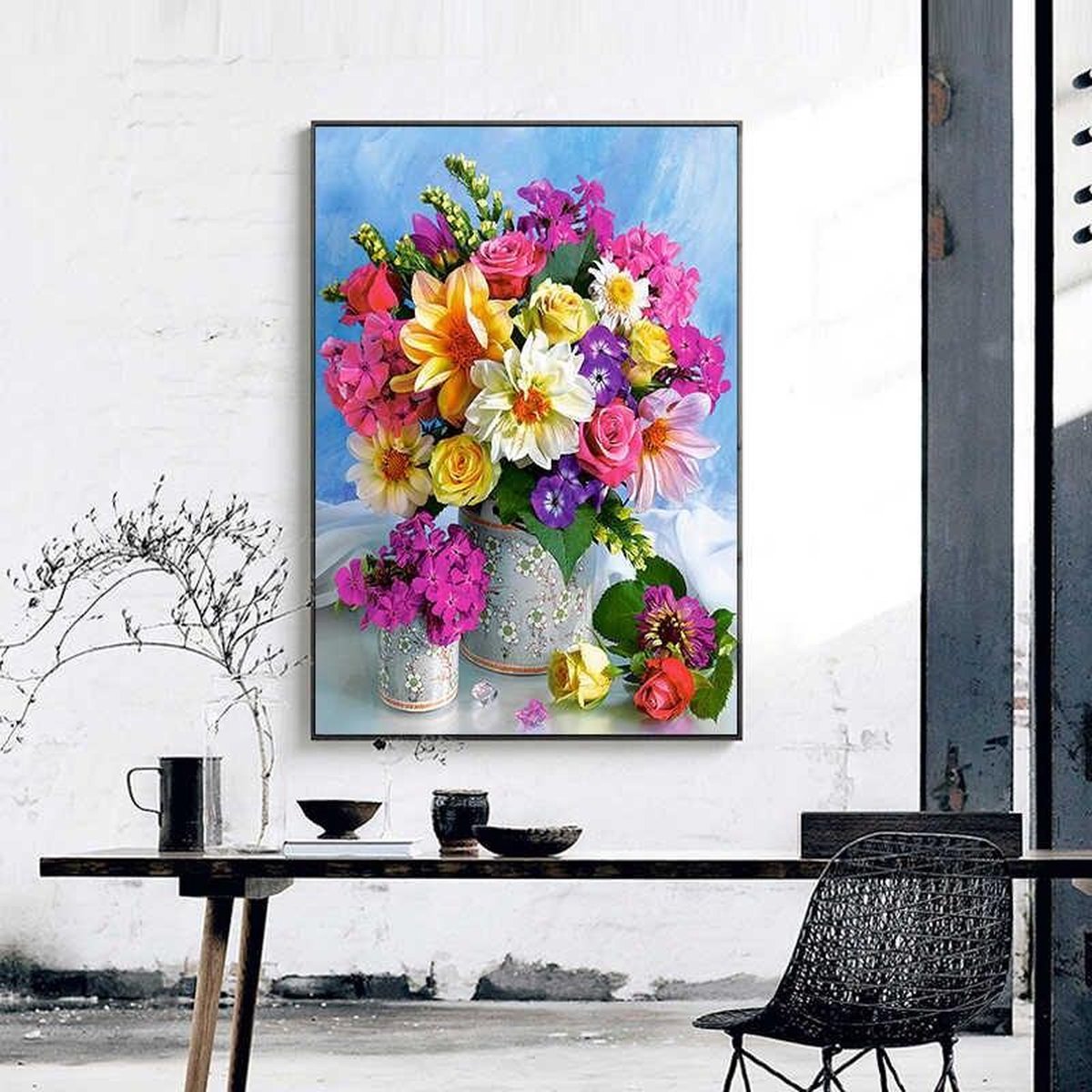 Diamond Painting Volwassenen - Volledig Pakket - 50 x 40cm - Vierkante Steentjes - Kleurrijke Bloemen — afbeelding 2