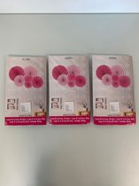 Feestdecoratie kartonnen pompoenen gestreept (ophangbaar) - set van 3 keer 6 stuks (roze/wit)