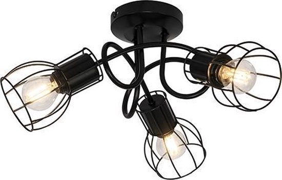 QAZQA botu - Moderne Plafondlamp - 3 lichts - Ø 40 cm - Zwart - Woonkamer | Slaapkamer | Keuken