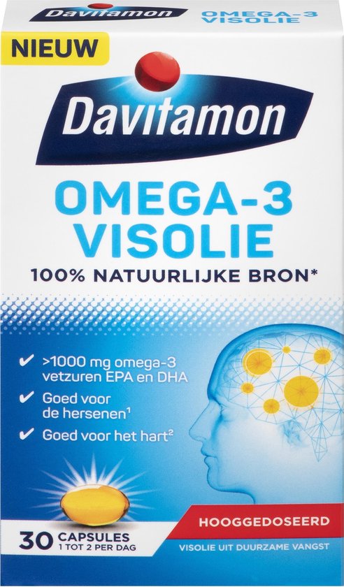 Davitamon Omega 3 Visolie - Hooggedoseerde omega 3 visolie - Voedingssupplement - 30 visolie capsules