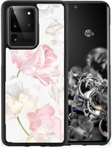Back Case TPU Siliconen Hoesje Samsung Galaxy S20 Ultra GSM Hoesje met Zwarte rand Mooie Bloemen