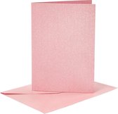 Kaarten en enveloppen, afmeting kaart 10,5x15 cm, afmeting envelop 11,5x16,5 cm, parelmoer, 120+210 gr, roze, 4 set/ 1 doos