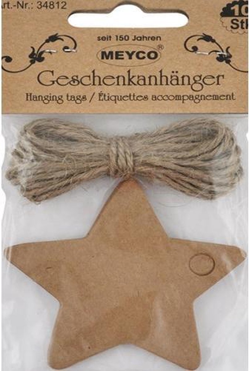 Meyco Hobby - 10 Cadeau Kaartjes met touw - Kraft Ster