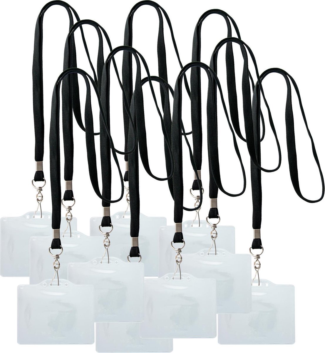 10 Lanyards + 10 badgehouders - Zwart