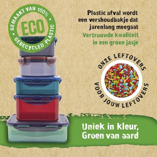 Contenants pour aliments frais Lock & Lock ECO | Boîte à lunch | Boîtes à collations - Set de 5 pièces - Rectangulaires