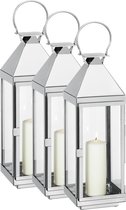 Cilio Villa 60cm - 3 stuks - RVS lantaarn met glas - Glans gepolijst - Windlicht - Roestvrij staal - Hoogwaardige kwaliteit