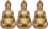 3x Zittende Boeddha waxinelichthouder goud 14 cm - Woondecoratie/woonaccessoires - Decoratiebeeldjes - Waxinelicht/kaars/theelicht houders - Boeddhabeelden voor in huis