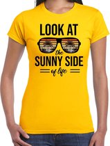Sunny side feest t-shirt / shirt Look at the sunny side of life voor dames - geel - Beach party outfit / kleding/ verkleedkleding/ carnaval shirt M