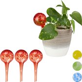 Relaxdays 4 x waterdruppelaar - glas - waterbollen voor planten - Ø6cm – rood
