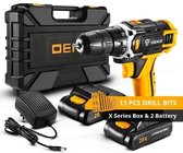 Deko Accu Boormachine Schroefmachine met Koffer - 2 Batterijen - Incl. 12 accessoires - 400 W